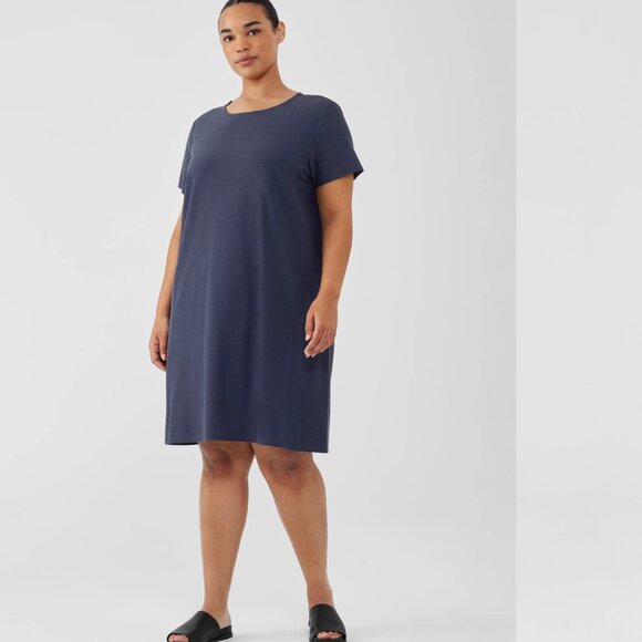 Eileen Fisher Woman t-shirt midi Dress high-low in ocean blue grey sz 2XL - Picture 1 of 10